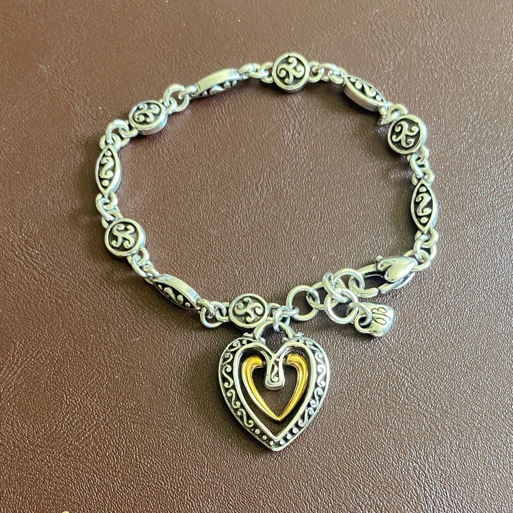 Brighton Two-Tone Silver and Gold Heart Charm Bracelet